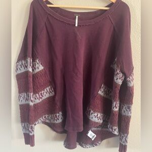 Free People Burgundy and Gray Knit Sweater